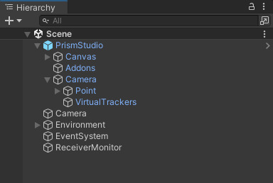 Hierarchy タブで PrismStudio プレハブを確��認する写真